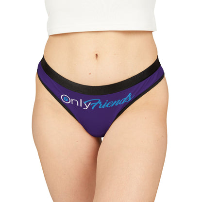 Charmingly designed women's thong panties with the 'OnlyFriends' logo, elegantly worn and accentuating style and comfort.