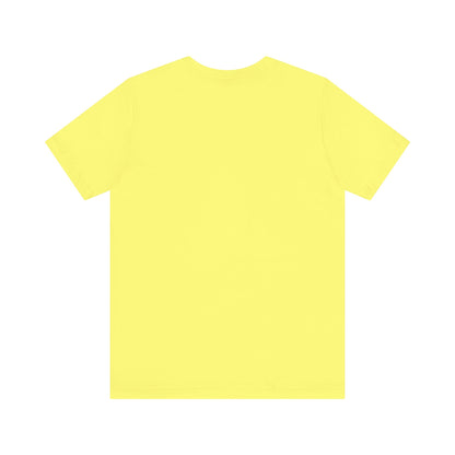 Back view of a luxurious yellow unisex short sleeve tee, designed for a bold fashion statement and ultimate comfort.