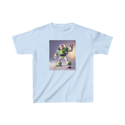 Kids Buzz Lightyear Heavy Cotton T-Shirt in light blue, featuring a striking Buzz Lightyear design, blending comfort and fun for aspiring young rangers.