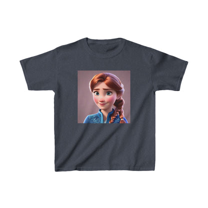 Kids Frozen Anna Heavy Cotton T-Shirt in sophisticated dark navy, showcasing a stunning print of Anna, made for luxurious comfort.