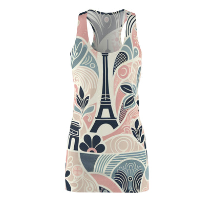 Stylish Leonardo Bellucci Paris Dress featuring a racerback design in pastel colours with a whimsical Eiffel Tower motif.