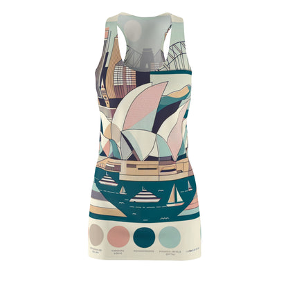 Vivienne Stellart Sydney Dress featuring an elegant racerback design in pastel hues, inspired by the beauty of Sydney Harbour.