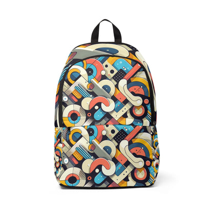 Vibrant Geometric Abstract Backpack by Dazzling Dreams Studio with intricate comic book style design and bold colours.