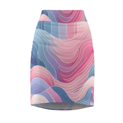 Serena Valentina Abstract Pastel Gradation Pencil Skirt showcasing a contemporary design with soft pastel colours blending from pink to purple to blue.