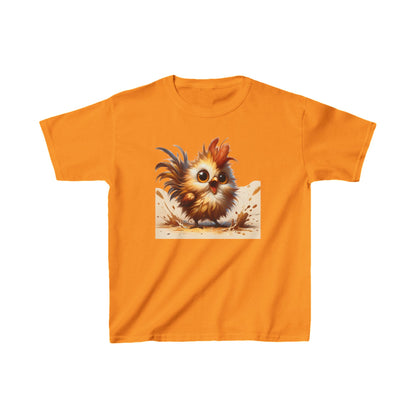 Child’s Unisex Cartoon Bird Graphic Cotton Tee in bright orange, featuring a cheerful bird graphic, perfect for adding vibrancy to any wardrobe.
