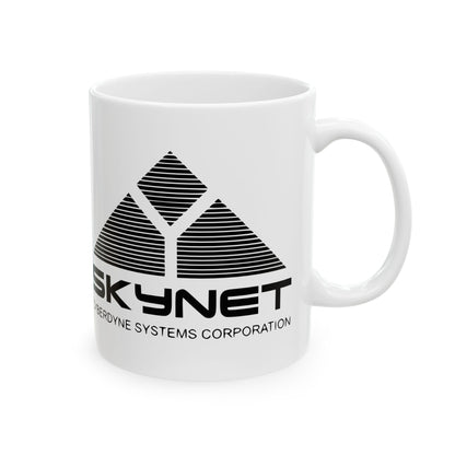 Elegant Skynet Cyberdyne Systems Logo Ceramic Mug – 11oz Retro Sci-Fi Office Mug designed for discerning fans, enhancing the aesthetic of any modern office.