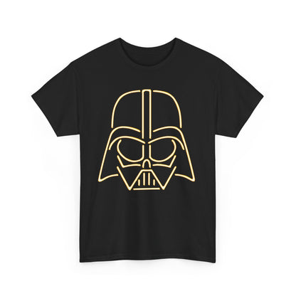 Sophisticated Star Wars Neon Darth graphic tee showcasing a vibrant neon outline of Darth Vader's face, perfect for fans seeking a blend of humour and elegance.