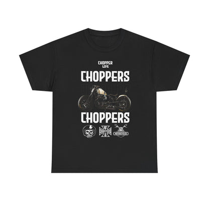 Elegant black men's T-shirt with striking 'CHOPPERS' graphic, embodying the spirit of motorcycle culture with a sophisticated look for passionate bikers.