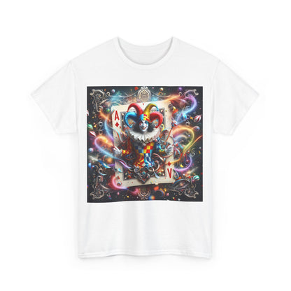 Harlequin Playing Card Graphic Tee for Unisex - Chic white t-shirt featuring an eye-catching harlequin playing card graphic.