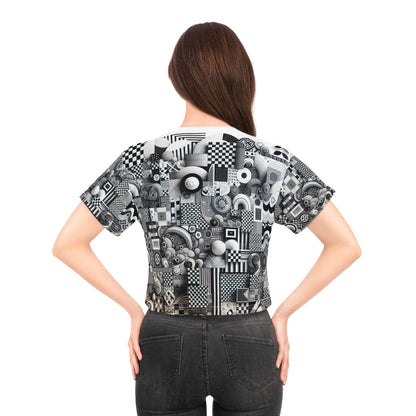 Valentina Belleveau Modern Patterned Crop Tee worn with high-waisted jeans, demonstrating a stylish outfit curated by Dazzling Dreams Studio.