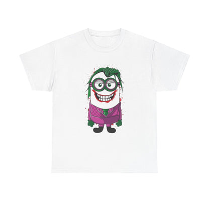 Men's Funny T Shirt featuring a Joker Minion design, perfect for fans of the Dark Knight and Minions, combining humour and style in one cool piece.