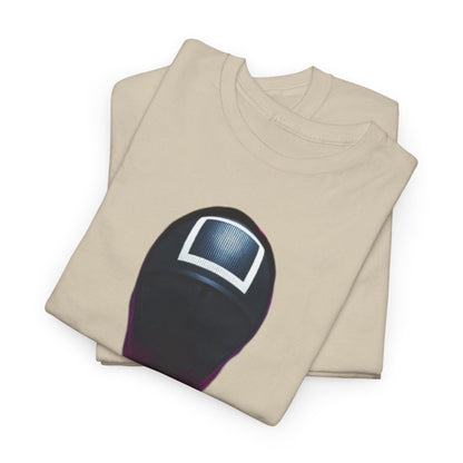 Premium folded Squid Game t-shirts in a chic beige shade, featuring the recognisable character print, embodying a blend of bold style and comfortable design.