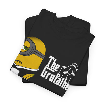 The Grufather Minions Godfather mockup Unisex Men´s Women´s Graphic T Shirt Tee displaying a playful minion character in a tuxedo, offering a fun twist for lovers of funny T Shirts and Minions.