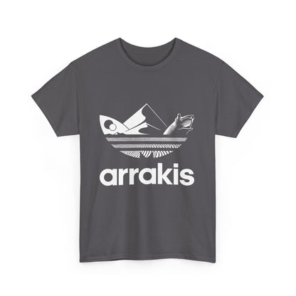 Front view of the Arrakis Dune Graphic T-Shirt featuring a captivating fantasy-themed graphic design, ideal for those who appreciate unique artistry.