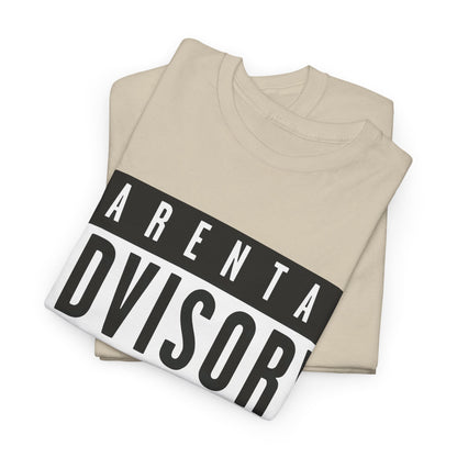 Luxurious 'Parental Advisory: Geek Content' Graphic T-Shirt in beige, featuring a striking black-and-white design, perfect for sophisticated casual wear.