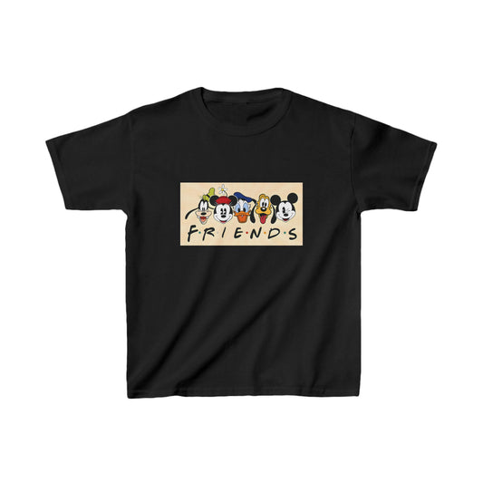 Unisex Kids Mickey and Friends - Friends Logo Cotton T Shirt Tee in black, showcasing beloved characters in a stylish design, ideal for sophisticated young trendsetters.