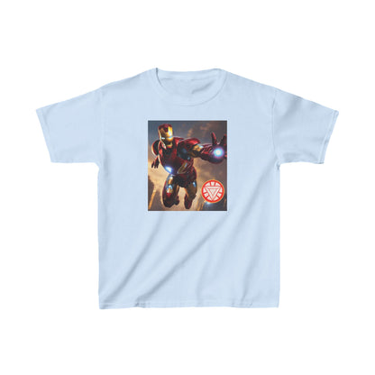 Kids Iron Man Heavy Duty T-Shirt featuring a dynamic Hulk graphic in light blue, offered in 16 splendid colours.