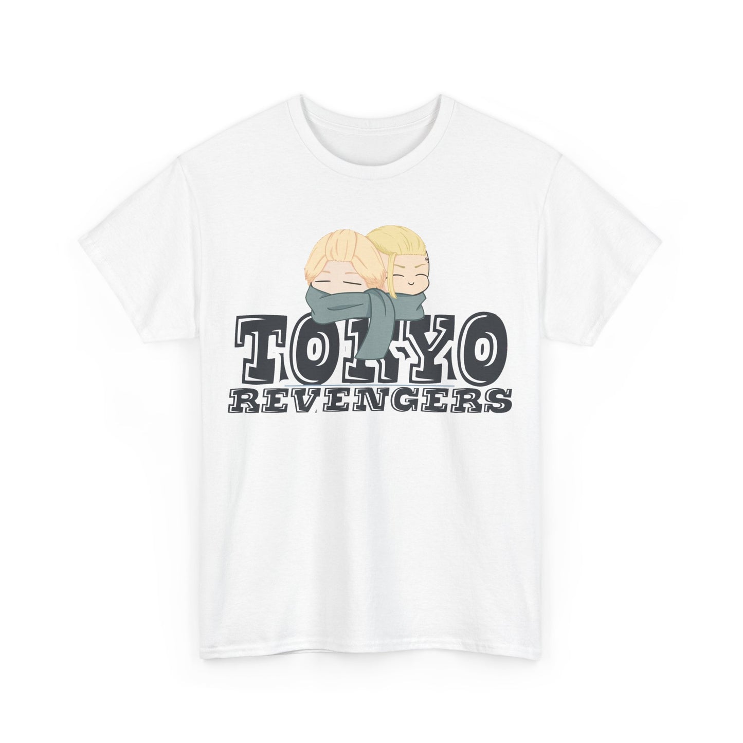 Chic white Tokyo Revengers t-shirt featuring adorable anime characters and bold lettering, representing a fusion of fandom and fashion.