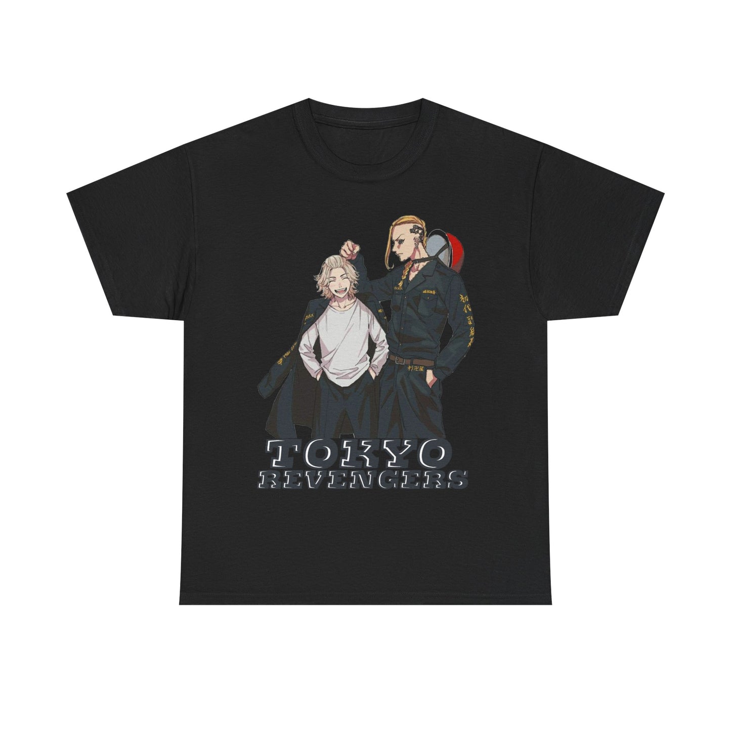 Luxury Tokyo Revengers anime men's t-shirt in black, featuring a captivating design with two iconic characters and bold 'Tokyo Revengers' lettering, a must-have for fashion-forward enthusiasts.
