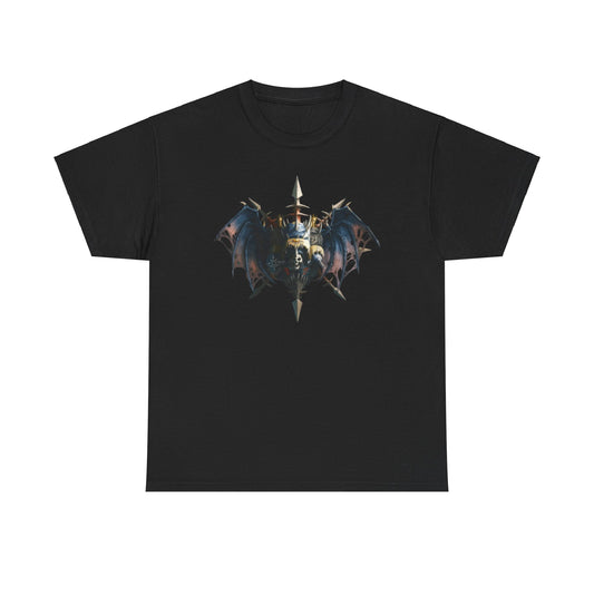 Elegant black t-shirt showcasing a striking fantasy graphic design with detailed bat wings, serving as a powerful statement piece for both men and women. Ideal for those who seek to elevate their casual wardrobe.