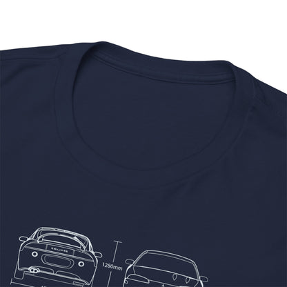 Close-up of the neckline on a navy blue Mitsubishi Eclipse GST t-shirt, designed with meticulous attention to detail and automotive graphics, representing ultimate comfort and style for car enthusiasts.
