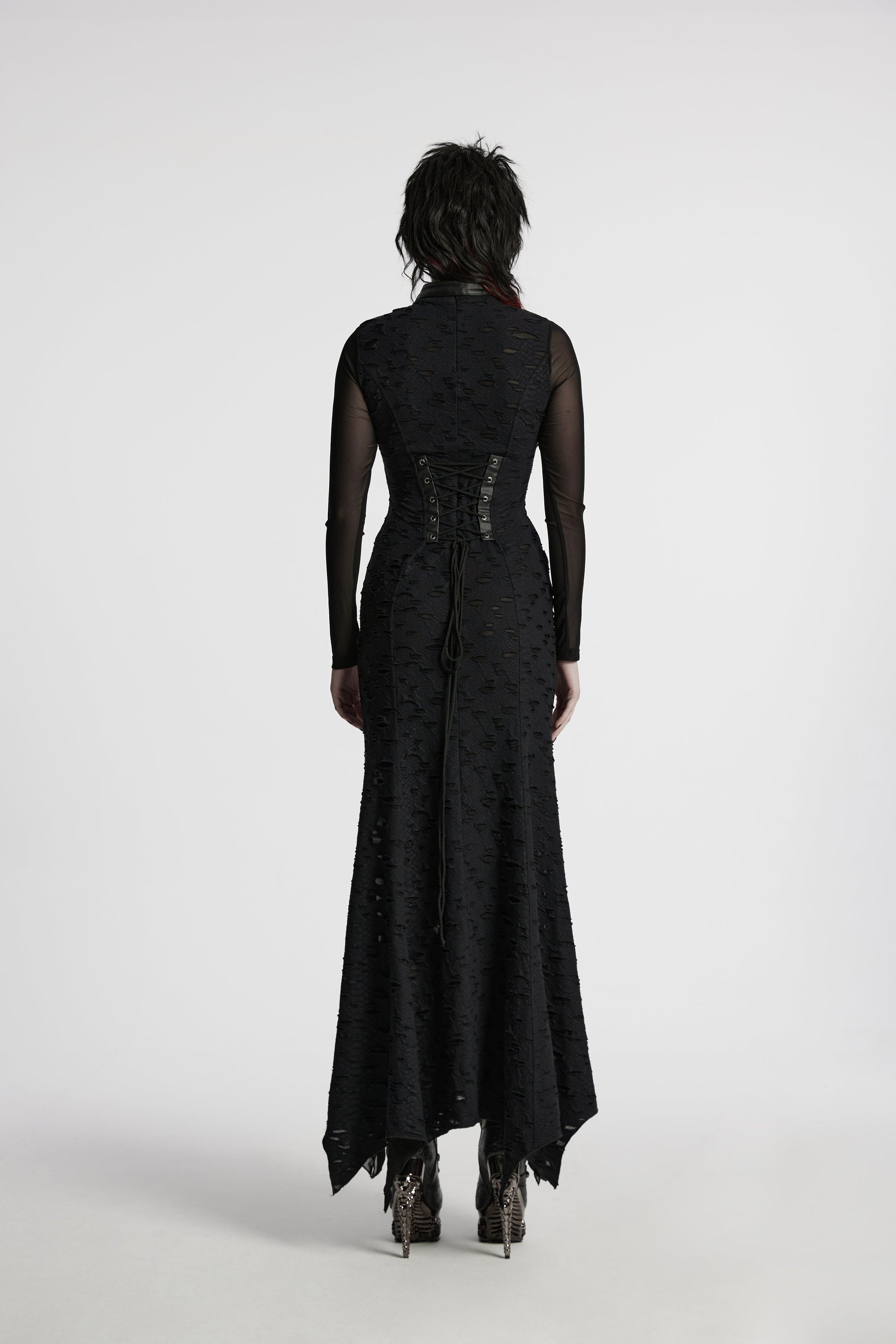 Back view of the Punk Rave Seraphine dress highlighting the corset-style lace-up feature, combining elegance and comfort.