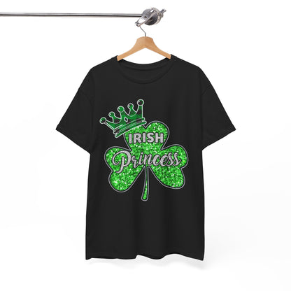 Refined St. Patrick’s Day Women's Graphic Tee adorned with a sparkling shamrock and crown design, ideal for embracing your Irish princess spirit.