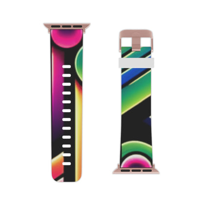 DesignVista Modern Neon Geometric Apple Watch Band by Dazzling Dreams Studio showcasing vibrant abstract geometric patterns in bold neon colours for a luxurious accessory.