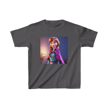 Kids Frozen Anna Heavy Cotton T-Shirt in dark grey, illustrating the beloved Anna from Disney's Frozen, crafted for ultimate style and elegance.