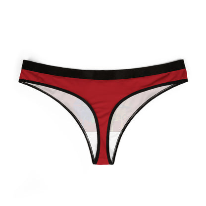 Chic red women's thong with a stylish design, emphasising a whimsical illustration of dripping rainbow lips, perfect for adding flair to intimate attire.