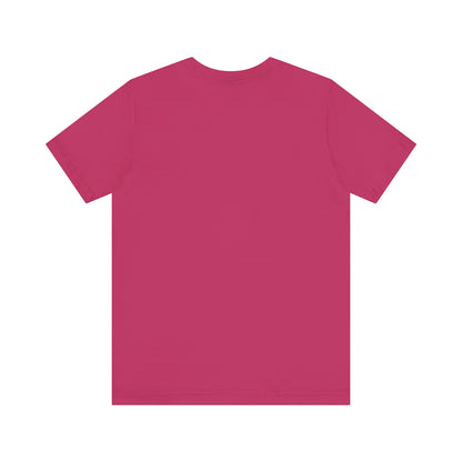 Elegant back view of a unisex short sleeve tee in a stunning dark pink shade inspired by Sabrina Carpenter.