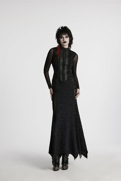 High neck design of the Punk Rave Seraphine Maxi Dress, reflecting a blend of gothic elegance and modern style with an invisible back zipper.
