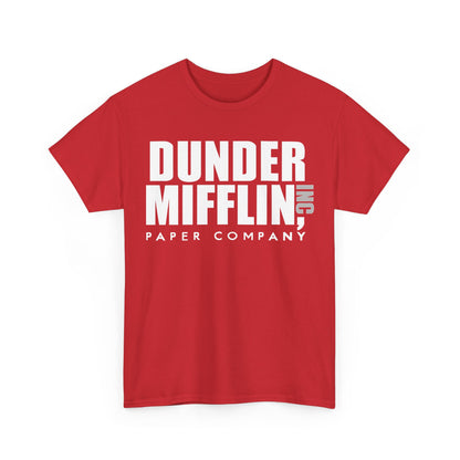 Dunder Mifflin Logo Graphic T-Shirt Urban Unisex Cotton Tee in vibrant red, showcasing an elegant design featuring the iconic Dunder Mifflin logo and 'Paper Company' text, perfect for aficionados of popular culture and sophisticated humor.
