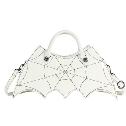 Stunning white Halloween Spider Web Shape Shoulder Bag featuring detailed stitching and a spider web design, ideal for stylish autumn ensembles.