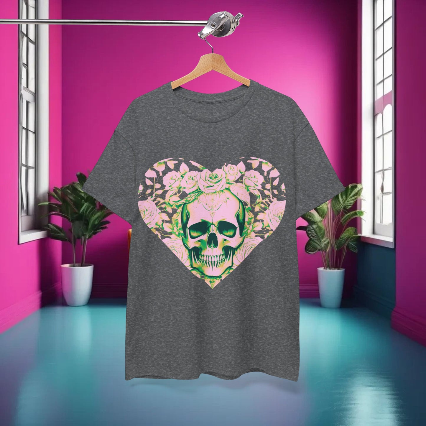 Skulls and Roses Cotton Tee, Unisex Graphic Shirt, 7 color choice