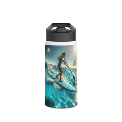 Fantasy Paddleboarding Stainless Steel Water Bottle, Standard Lid showcasing a vibrant design with a paddleboarder riding the waves, perfect for adventurous spirits seeking luxury hydration.