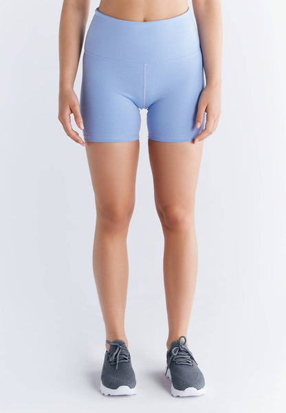 Elegant women's sports shorts made of organic cotton and recycled elastane, designed for a flattering fit and superior comfort.