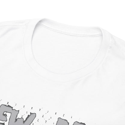 Close-up detail of a white t-shirt collar showcasing premium cotton fabric and classic fit, ideal for stylish layering.