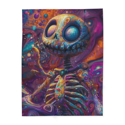 Decorative and Warm Halloween Skellington Spooky Arctic Fleece Blanket adorned with an intricately designed skeleton, capturing the essence of Halloween luxury and warmth for your home.