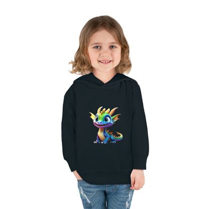 Charming child wearing the Kids Unisex Cute Dino Hoodie adorned with a delightful dinosaur graphic, perfect for little adventurers aged 2 to 5 years.