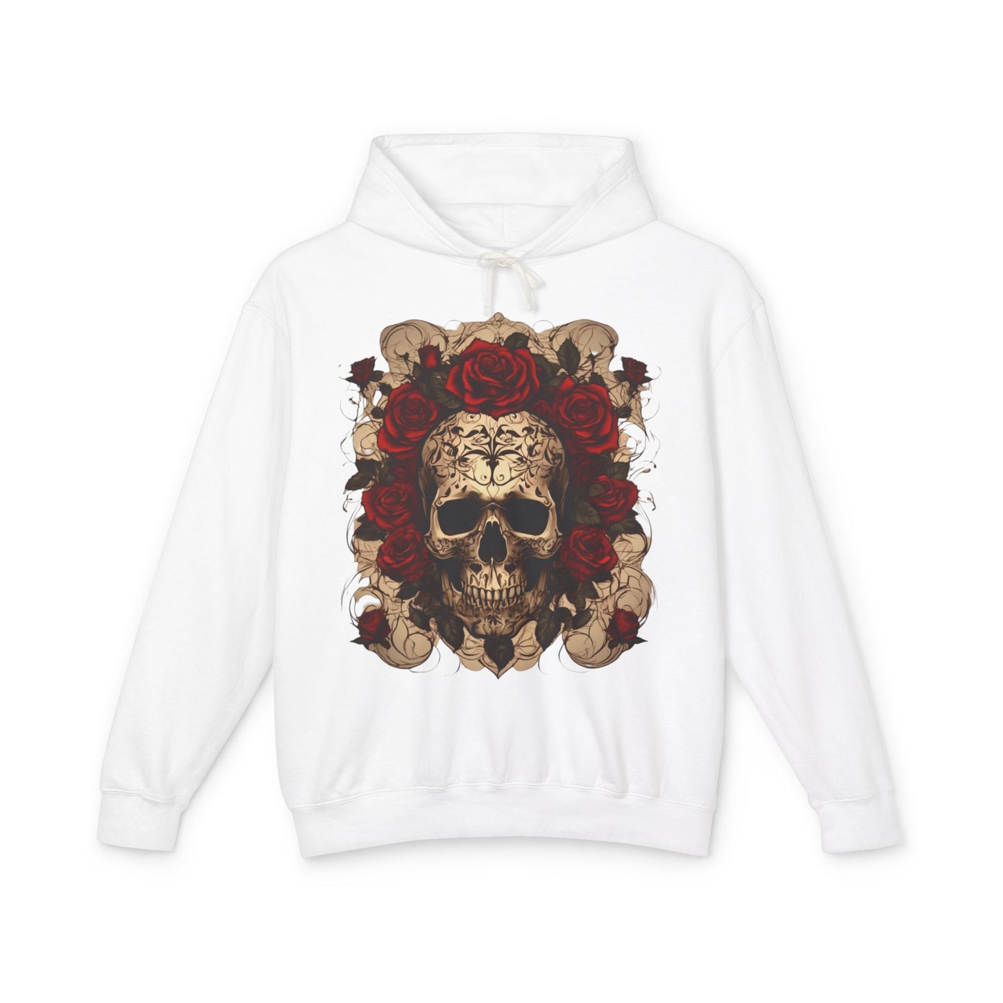 Unisex Lightweight Hooded Sweatshirt unique designer skull and roses