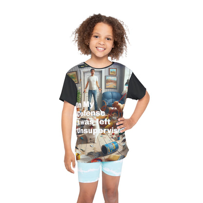 Elegant design of Kids In My Defense I Was Left Unsupervised Jersey by Dazzling Dreams Studio, tailored for flexibility and movement, ideal for active young ones.