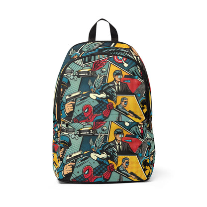 Vibrant Pop Art Chic Backpack by Dazzling Dreams Studio showcasing playful cartoon motifs and a striking geometric design, perfect for stylish adventures.