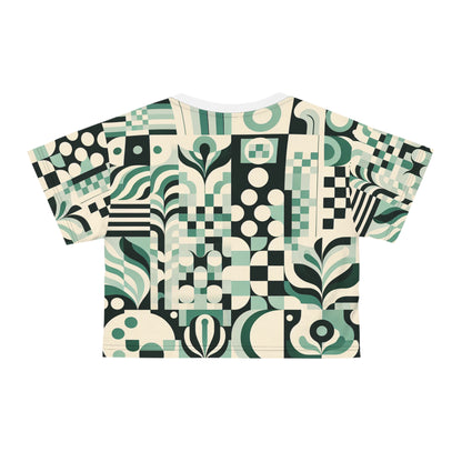 Close-up view of the luxurious silky polyester fabric of the Daria Bellucci stylish crop top in pastel green, featured by Dazzling Dreams Studio.