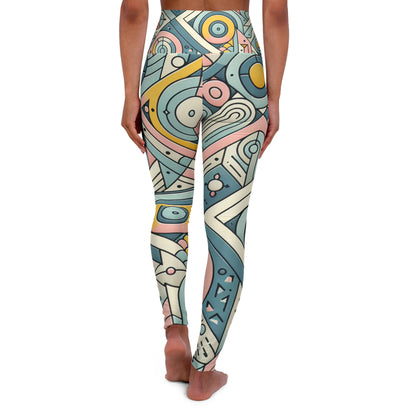Pastel Geometry Leggings by Dazzling Dreams Studio featuring a luxurious geometric design in pastel hues of pink, blue, yellow, and green.