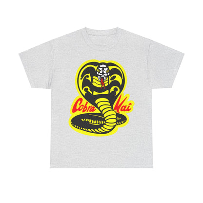 Cobra Kai Graffiti Graphic Unisex T-Shirt in heather grey, displaying a bold Cobra Kai logo, a luxurious choice for everyday style.