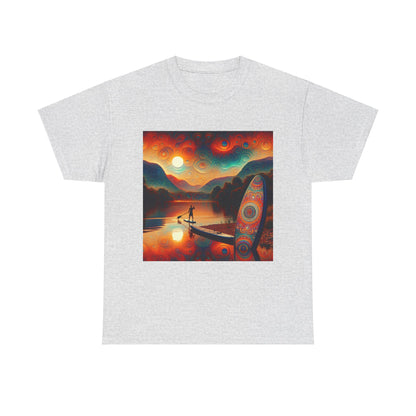 Front view of the elegant Paddleboarding Scene T-Shirt by Dazzling Dreams Studio, designed for adventure lovers and outdoor enthusiasts.