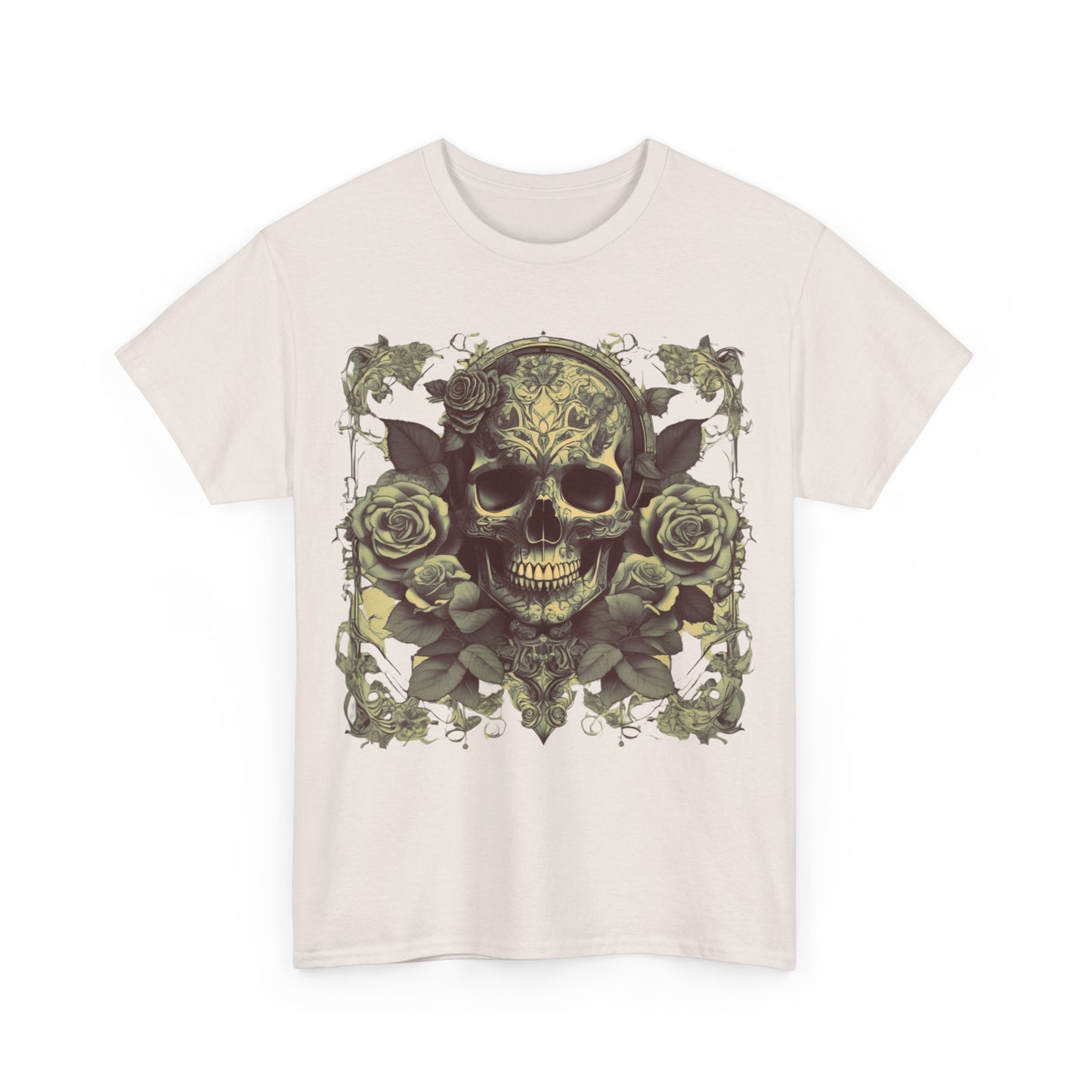 Skulls and Roses Cotton Tee, Unisex Graphic Shirt, 7 color choice