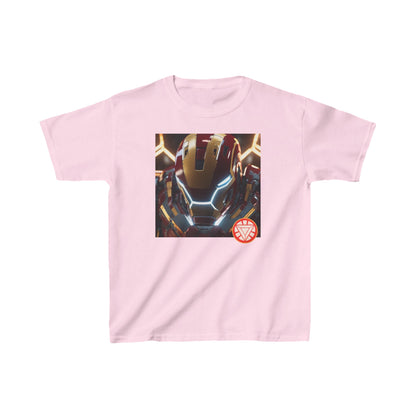 Kids Iron Man Heavy Duty Tee with Hulk Graphic in delicate pink, displaying the striking Iron Man logo.