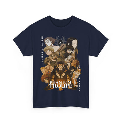 Front view of the luxurious Phantom Troupe graphic t-shirt, intricately designed with beloved characters from Hunter x Hunter in striking colours.